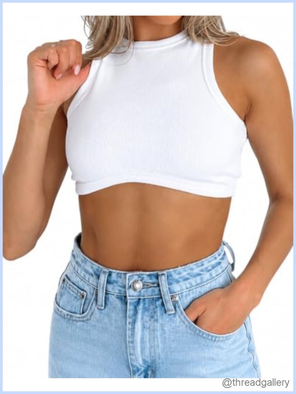 Women's Crew Neck Racerback Knit Ribbed Crop Tank Top